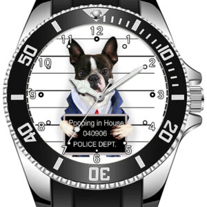 Boston Terrier Love Pet Dog Funny Mugshot Diver Style Sporty Wrist Watch