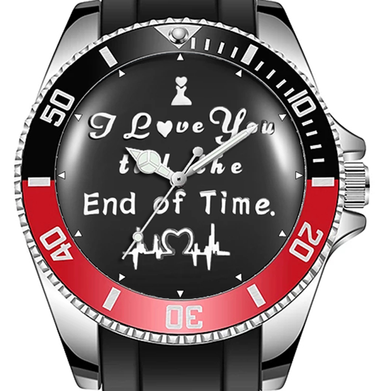 I Love You Till End Of Time Two Tone Diver Style Text Wrist Watch