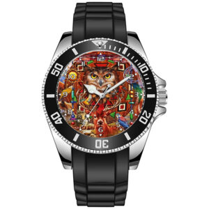 Tribal Art Animals Owl Deer Diver Style Sporty Wrist Watch