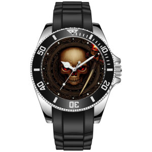 Skull With Red Eyes On Sword #3 Unique Art Diver Style Sporty Wrist Watch