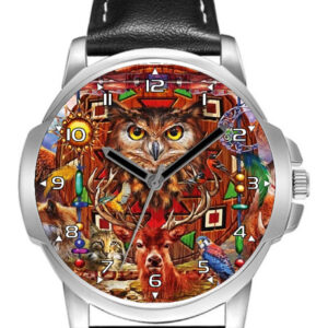 Tribal Art Animals Owl Deer Stylish Rare Quality Wrist Watch