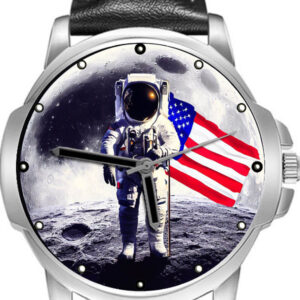 Astronaut On Moon With American Flag Art Stylish Rare Quality Wrist Watch