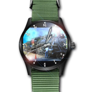 Retro Rail Steam Engine Army Style Nylon Strap Gift Wrist Watch