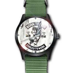 Born To Fish Fishing Lover Art Army Style Nylon Strap Gift Wrist Watch