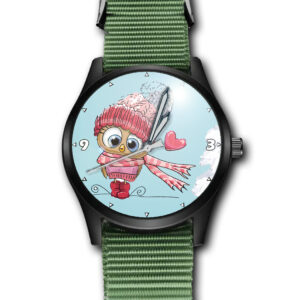 Cute Bird Cartoon Style Army Style Nylon Strap Wrist Watch
