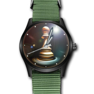 Gold And Silver Chess Piece Pawn Art Army Style Nylon Strap Wrist Watch