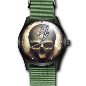 Gothic Skull With Pentagram Art Army Style Nylon Strap Wrist Watch