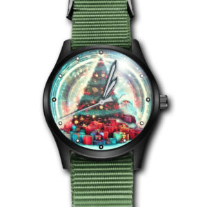 Christmas Tree With Lights Unique Art Army Style Nylon Strap Wrist Watch