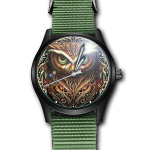 Owl Face Close-up #2 Unique Art Army Style Nylon Strap Wrist Watch