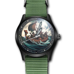 Viking Boat Unique Art Army Style Nylon Strap Wrist Watch