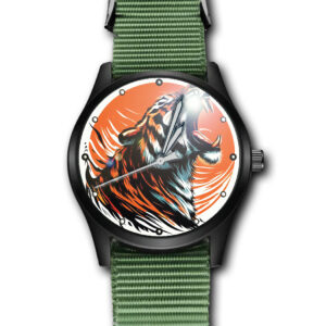 Growling Tiger Simple Art Army Style Nylon Strap Wrist Watch