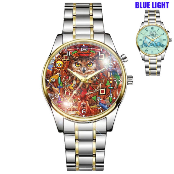 Tribal Art Animals Owl Deer Luminous Needles & Lightup Dial Wrist Watch