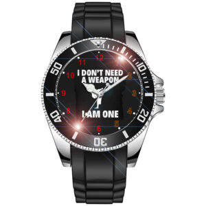 Karate Fighter Champ Funny Text Bold Diver Style Sporty Wrist Watch