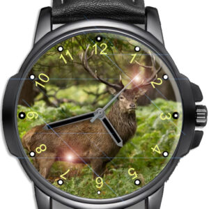 Wild Deer Elk Stag Portrait Beautiful Leather Strap Wrist Watch