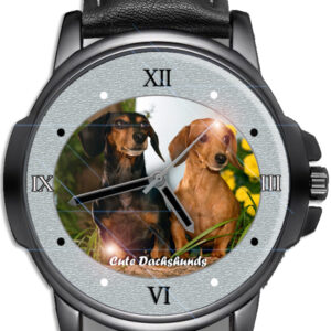 Twin Dachshunds Pet Dogs Unique Beautiful Leather Strap Wrist Watch