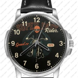 Super Fast Rider Biker Theme Art Stylish Leather Strap Gift Wrist Watch