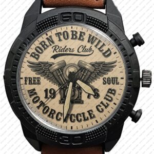 Born Tobe Wild Bikers Theme Art Army Style Leather Strap Wrist Watch