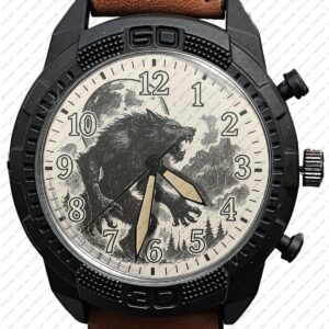 Werewolf Retro Theme Art Army Style Leather Strap Wrist Watch