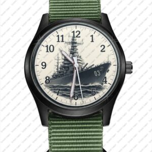 Destroyer Battle Ship Navy Art Aviator Style Nylon Strap Wrist Watch
