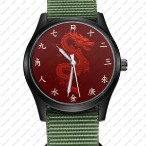 Red Chinese Dragon Year Art Aviator Style Nylon Strap Wrist Watch