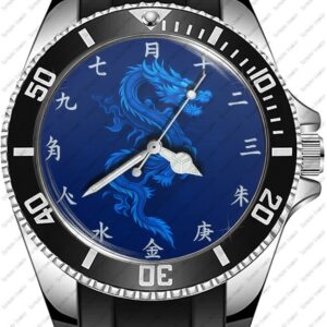 Blue Chinese Dragon Year Art Diver Style Sporty Wrist Watch