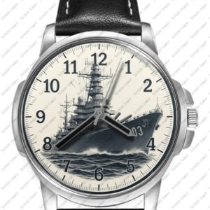 Destroyer Battle Ship Navy Art Stylish Leather Strap Wrist Watch